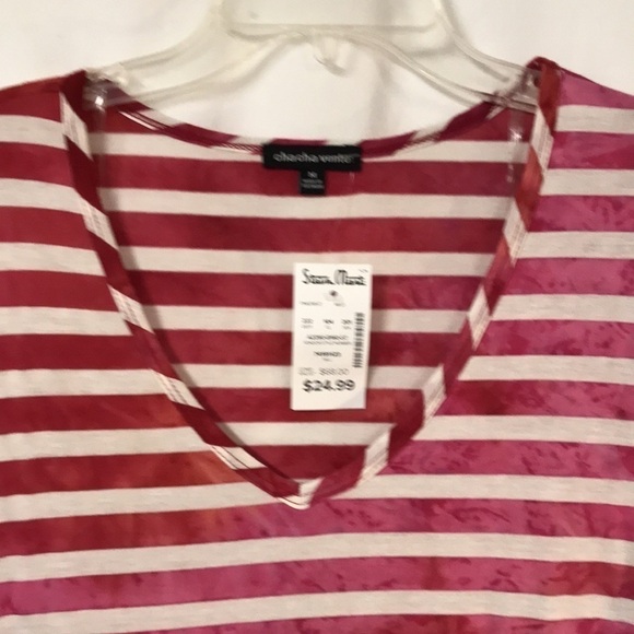 Chacha Vente NWT Women’s Top Long Tee Red white Tie dye Bleached look Size M - Picture 6 of 11